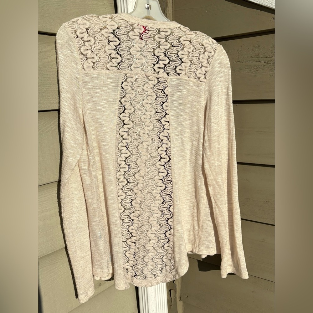 Red Camel Sz S Cream Crochet insert Cardigan w amazing back detail Fits 4/6